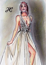 Original Sketch Card Portrait Drawing Woman Wedding Day Dream Long Dress ART 1/1