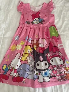 Hello Kitty pink dress nightgown M (130) ruffle sleeves - Picture 1 of 6