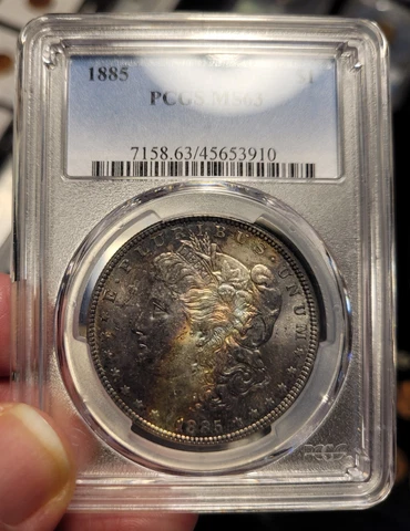 1885 Toned Morgan Dollar PCGS MS63 Cover