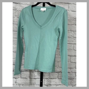 Loft Ann Taylor Sz XS 100% Cotton Thin Knit V Neck Long Sleeve Green PreOwned - Picture 1 of 3