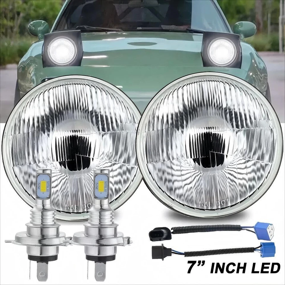 Par de faros LED 7 pulgadas para 90-97 Mazda NA Miata MX5 MX-5 H6024 luces altas/bajas ++ Foto 1 de 4