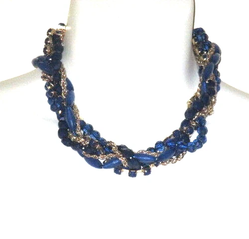 Ann Taylor Loft Blue Bead Crystal Rope Chain Twisted Necklace