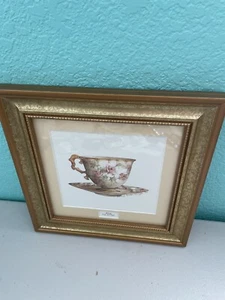 Carolyn Shores Wright Print MELODY Roses Teacup Gold Framed picture 1993 - Picture 1 of 8
