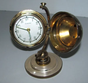 Vintage Europa Globe 7 Jewel Travel Bedside-Mantel Alarm Clock Working Condition - Bild 1 von 15