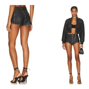 LAMARQUE Revolve Leather Shorts Annaise Rock Motorcycle Biker Distressed Black L - Picture 1 of 6