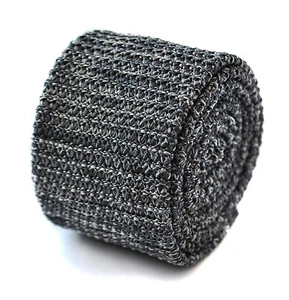 Cravatta da uomo in seta lavorata a maglia Frederick Thomas - grigio argento - matrimonio magro macchiato