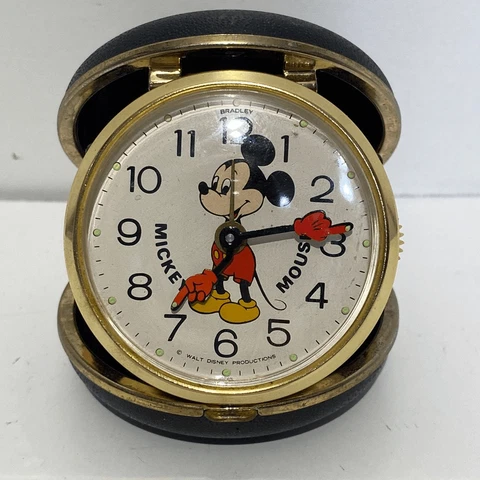 Vintage Mickey Mouse Travel Alarm Clock Walt Disney Productions by Bradley Japan Cover