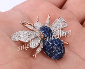 Diamond Bee Brooch Pin 2Ct Princess, Cut 14k Rose Gold Plated Simulated Sapphire - Picture 1 of 7