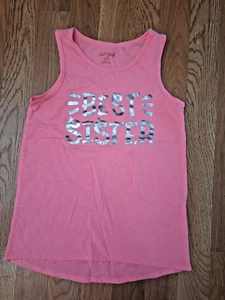 Cat & Jack Girl's Silver Best Sister Sleeveless Pink Tank Top Size Medim 7/8 - Picture 1 of 6