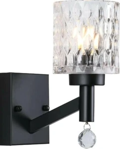 Vintage Wall Sconce Light Fixture Modern Vanity BLACK Crystal Glass New - Picture 1 of 8