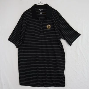 Boston Bruins Polo Shirt Mens 2XL XXL Antigua Golf Black Striped Short Sleeve - Picture 1 of 7