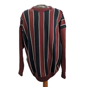 Vintage Gitano Burgundy Black Stripe Crew Neck Men Sweater Long Sleeve Size 3XL - Picture 1 of 9