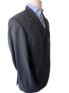 Andrew Fezza Men's Black Pinstriped Three Button 100% Worsted Wool Suit - 40R - Picture 1 of 12