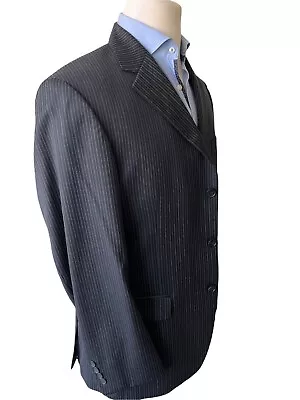 Andrew Fezza Men's Black Pinstriped Three Button 100% Worsted Wool Suit - 40R - Image 1 of 4