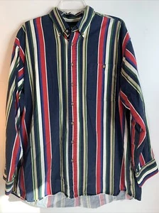Trader Bay Mens Long Sleeve Stripe Button Up Shirt Red Blue Green Holiday XLT - Picture 1 of 9