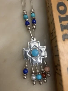 Vintage Native QT multi gem Carolyn Pollack Sterling Silver Chain Pendant - Picture 1 of 5