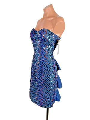 Vestido JESSICA MCCLINTOCK DE COLECCIÓN y2k Años 90 Nuevo con Etiquetas Denim Sin Tirantes Iridiscente PROM Lentejuelas Foto 1 de 4