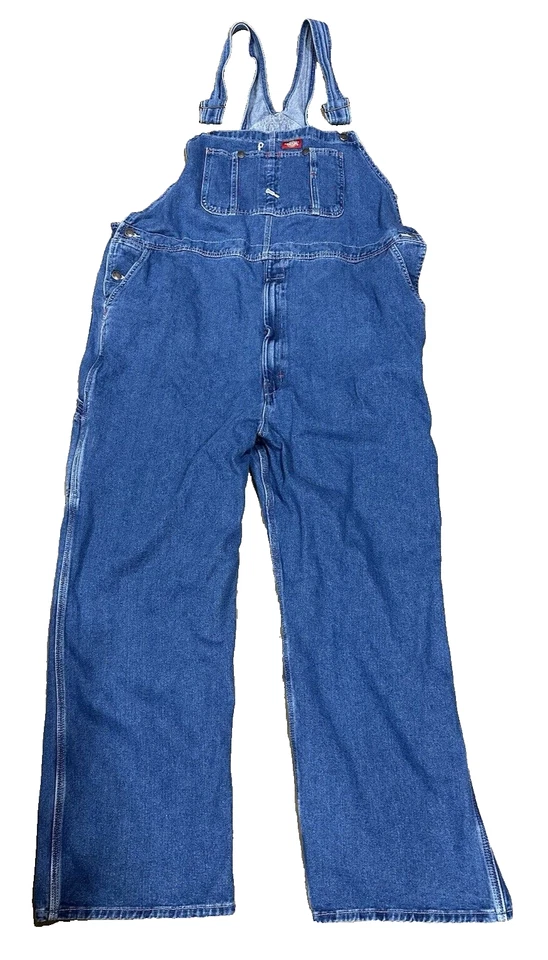 Dickies Bib Overalls Men's Size 48x32 Blue Denim Carpenter Workwear Utility Pant - Image 1 of 4