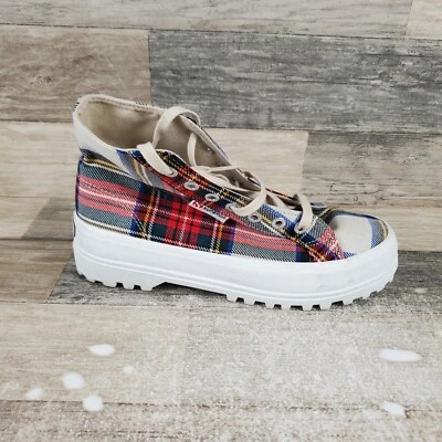 Superga 2795 Tartan Womens Shoes Sz 6.5 White Plaid Lace-Up High Top Sneakers - Image 1 of 4