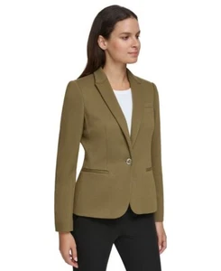 Tommy Hilfiger Women's One-Button Blazer Shoulder Padded Dark Olive Green 0 - Picture 1 of 8