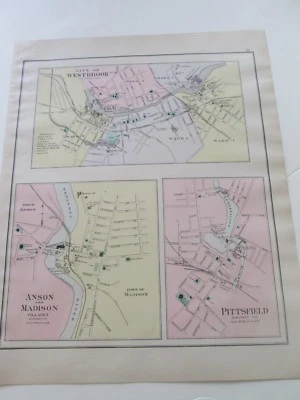 MAPA ANTIGUO 1902-03, ATLAS DE MAINE DE ESTUART, WESTBROOK, PITTSFIELD, ANSON/MADISON Foto 1 de 4