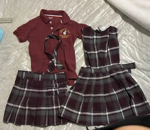 Plaid Jumper Dress Toddler Girl 4t School Uniform Burgundy Lot Of 4 Pcs - Picture 1 of 4
