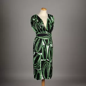 Vintage Kleid 70er-80er Jahre Gr. M/L Schwarzes Stoff Viskose Grün Weiß - Bild 1 von 7
