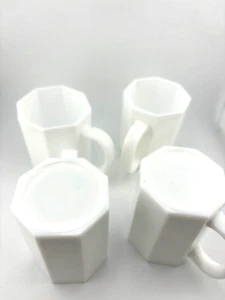 Arcopal Octagonal Mug White Milk Glass - Made in France - Lot of 4 - Picture 1 of 7