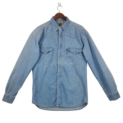 Levis Barstow Western Denim Shirt Men XL Light Blue Pearl Snap Long Sleeve - Image 1 of 4