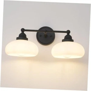 Vintage 2-Lights Sconces Wall Lighting with Milk White Glass Shade, Black - Picture 1 of 7
