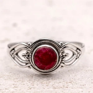 925 Sterling Silver Vintage Style Red Ruby Gemstone Ring Filigree Statement - Picture 1 of 6