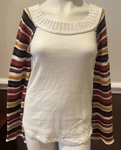 Altar’d State Womens LS Waffle Knit Sweater Size M Cream Striped NEW W/TAGS $70 - Picture 1 of 10