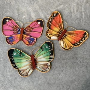 Set 3 Appendiabiti da Parete Vintage Legno Curvato Bambù Farfalla MCM Decorazione Colore Vivo - Foto 1 di 9