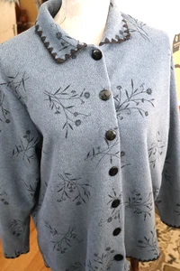 Basic Editions XL Floral Fleece Button Up Shirt Jacket Slate Blue Lightweight - Picture 1 of 8
