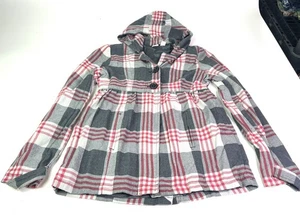 Roxy Coat Multicolor Plaid Hooded Peacoat Pockets 3 Buttons Y2K Juniors Womens M - Picture 1 of 8