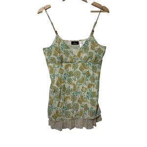 Jordache Babydoll Pleated Floral Paisley Cami Tank Top Sz L 11/13 Fairy Y2K 80s - Picture 1 of 10