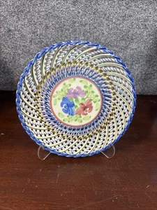 Vintage Spanish Pottery - Open Weave Hand Painted Ceramic Plate - Picture 1 of 4