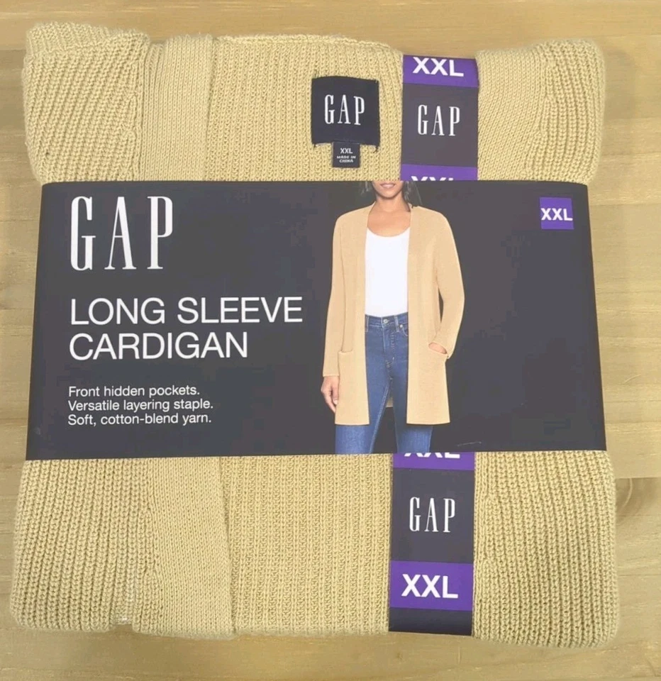 Gap Ladies Long Sleeve Rib Cardigan Size XL Safari