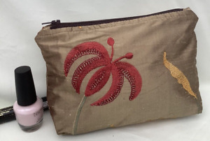 Make-Up bag Water resistant lining Luxury Embroidered Silk Gift idea Handmade UK