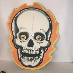 Vintage 1986 Beistle Halloween Flaming Skull Die Cut 2 Sided Decoration 15 x 11 - Picture 1 of 3