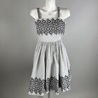 Vtg 50s Black White Grid Printed Lace Fit & Flare Party Dress Sundress Size XS/S