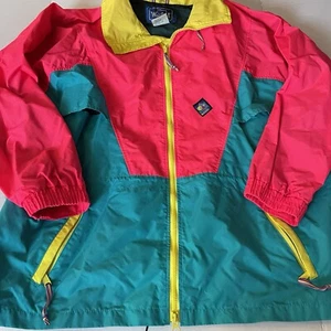 VTG Woolrich Sigmet Gear Womens XL Neon Sea Jade Pink Blue Windbreaker Jacket - Picture 1 of 6