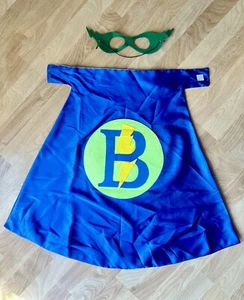 Custom Superhero🦸 “B”⚡️Cape and Mask Set Kids Costume Cosplay 27” Blue/Green - Picture 1 of 6
