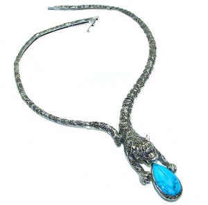 Turquoise Necklace 925 Sterling Silver Handcrafted White Gemstone Statement - Picture 1 of 3