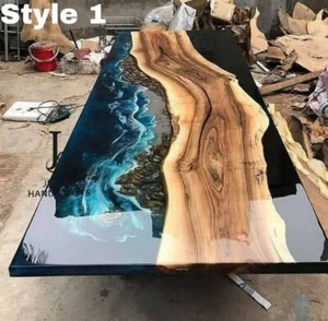 Ocean Blue Epoxy River Table ? Live Edge Walnut Wood Handmade - Picture 1 of 1