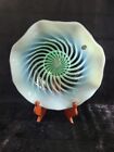 Fenton Green Opalescent Spiral Optic Swirl Art Glass Bowl Large 10" 