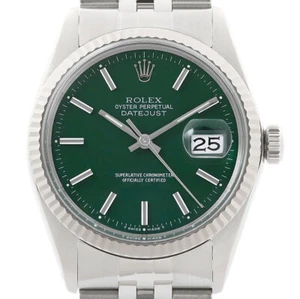 Rolex Mens Datejust 16014 Green Dial 18K White Gold Steel Jubilee Band Watch - Picture 1 of 7
