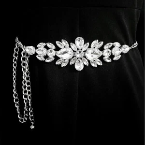 Cintura donna glitter strass catena regolabile cristallo retrò - Foto 1 di 14