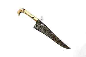Antique Pesh-kabz Dagger Old Knife Hand Forged Steel Blade Brass Handle H119