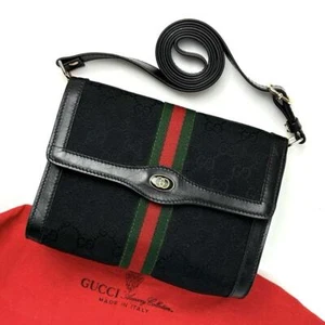 GUCCI Bolso de Hombro Negro 2 Vías Línea Jerez GG Lona Cuero Usado Auténtico - Imagen 1 de 10